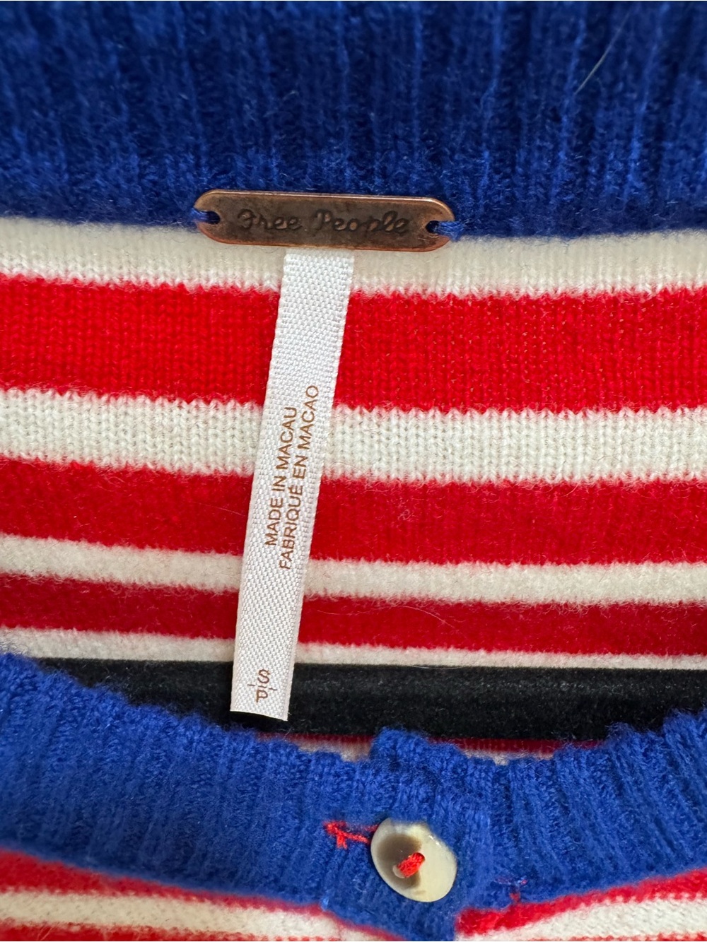 Free People Red White Blue Striped Cashmere Blend Cardigan Sweater Small - Picture 5 of 10